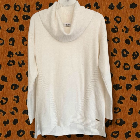 Calvin Klein Women’s Medium Cream Cowl Neck Knit Pullover Classic Tunic Sweater - Picture 1 of 5